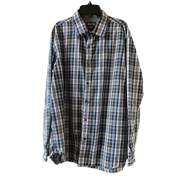 MICHAEL Michael Kors Men’s Plaid Long Sleeve Button Down Blue Brown Size XL - Picture 1 of 6